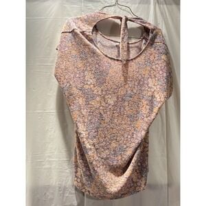 Women's CATO Blouse, Size L Floral Pullover Back Tie Short Sleeve Lightweight